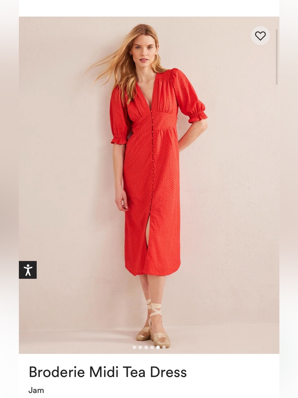 Boden Broderie Midi Tea Dress in Jam Red size 14R